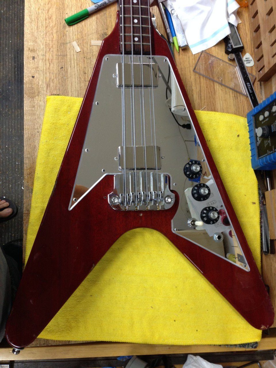 Mirror Pickguard for an Ibanez Flying V bass